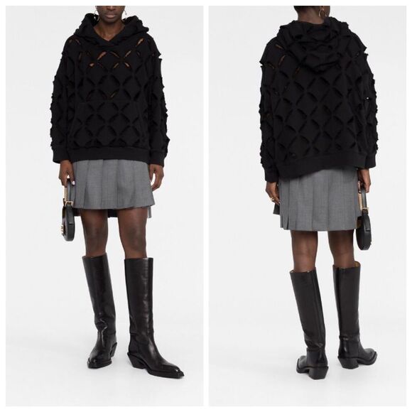 Versace Cut Out Detail Distressed Black Sweater Hoodie Oversized 42/6 NWT $2,150 - Picture 3 of 15